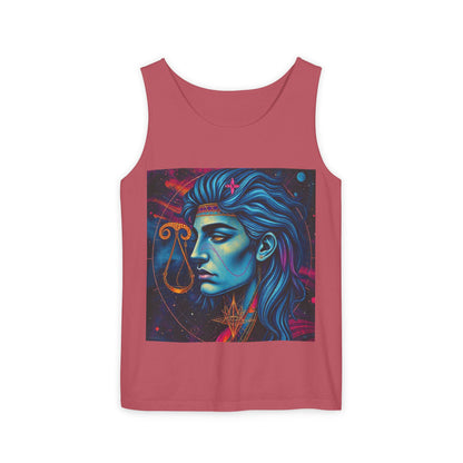 Unisex Garment-Dyed, Tank Top, Libra Design, Pop Art v1, 100% US cotton