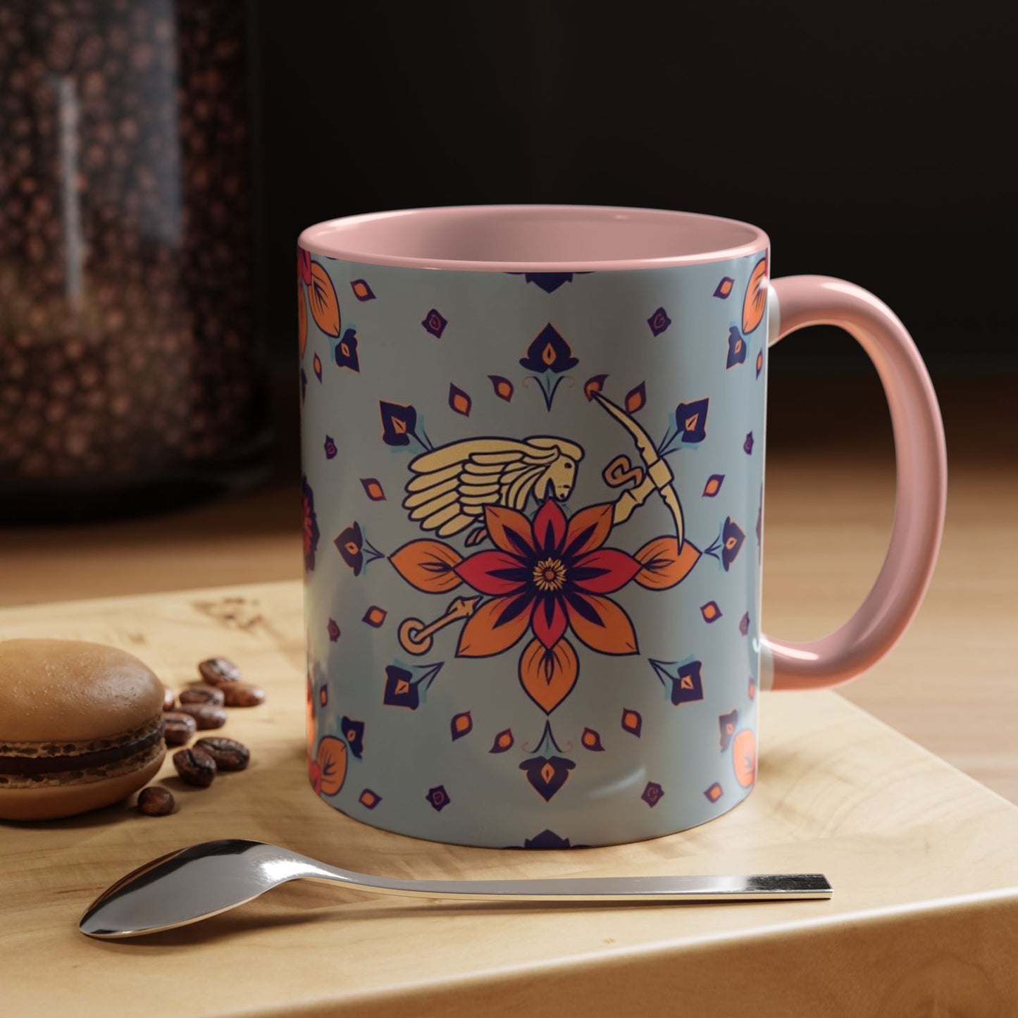 Accent Coffee Mug, Sagittarius, Zodiac v3. Flower Pattern, (11, 15oz)