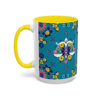 Accent Coffee Mug, Libra, Zodiac v2, Flower Pattern, (11, 15oz)