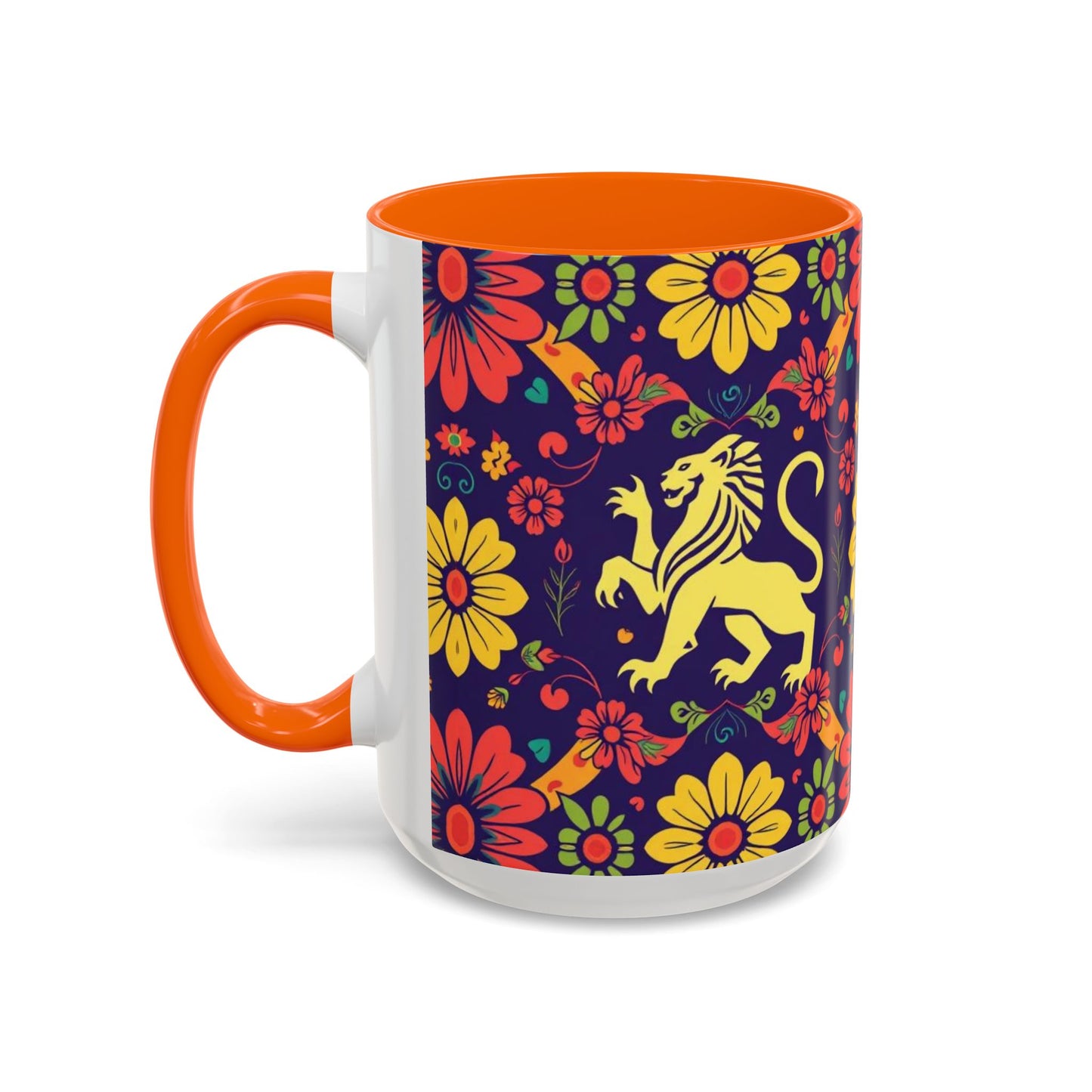 Accent Coffee Mug, Leo, Zodiac v3, Flower Pattern, (11, 15oz)