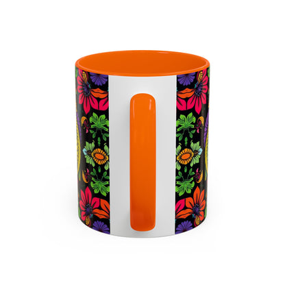 Accent Coffee Mug, Pisces, Zodiac v3, Flower Pattern, (11, 15oz)