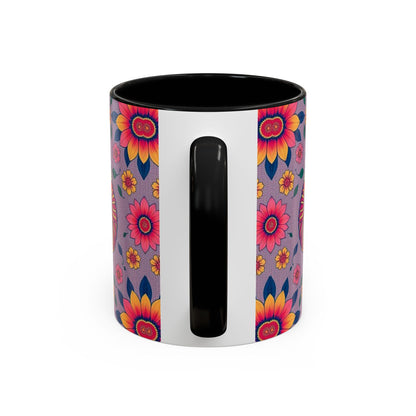 Accent Coffee Mug, Pisces, Zodiac v2, Flower Pattern, (11, 15oz)