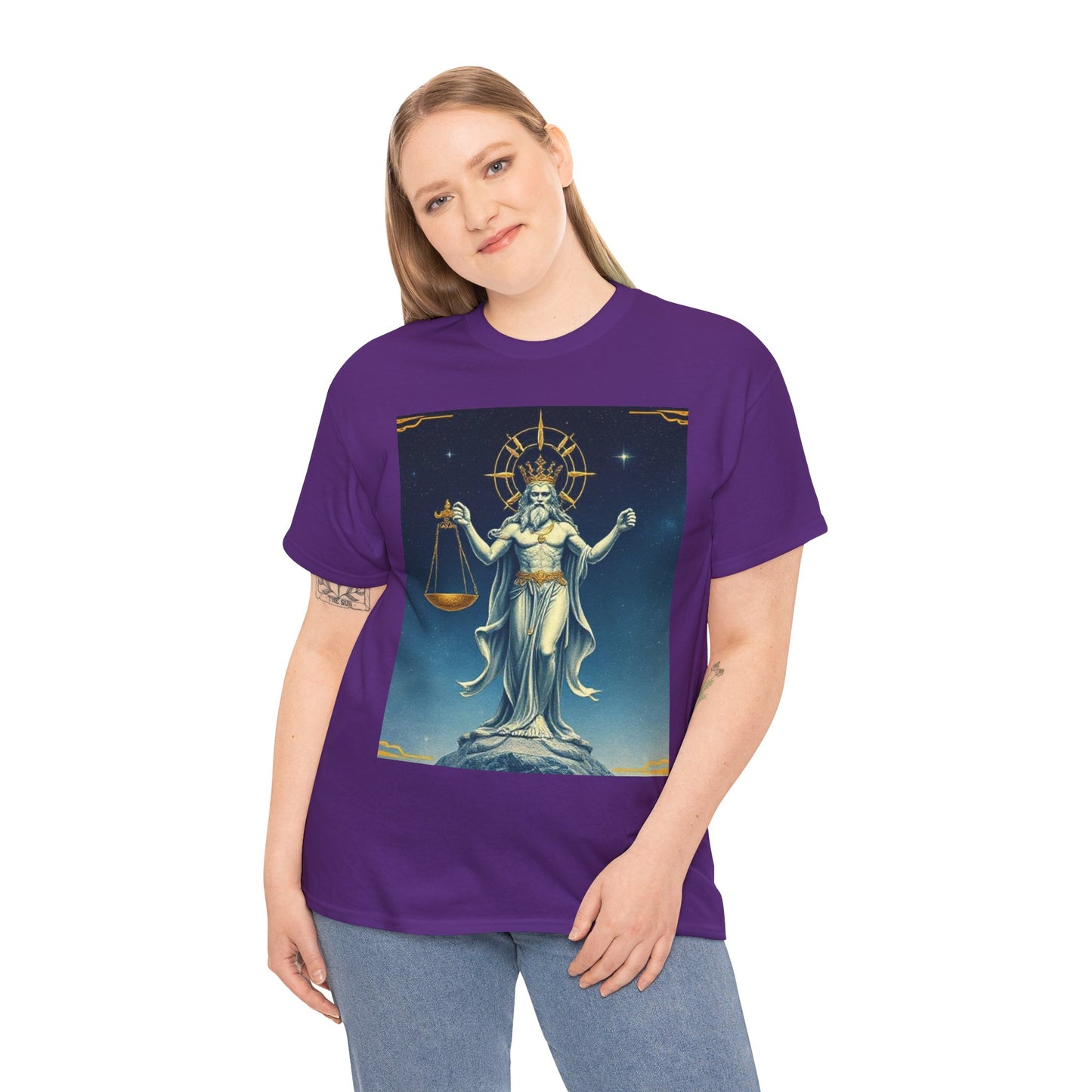 Unisex Heavy Cotton T-Shirt, Space, Libra God, Zodiac Design