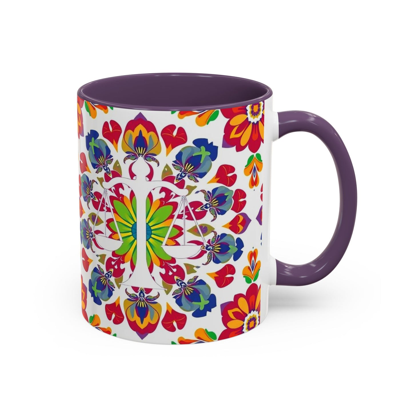 Accent Coffee Mug, Libra, Zodiac v1, Flower Pattern, (11, 15oz)