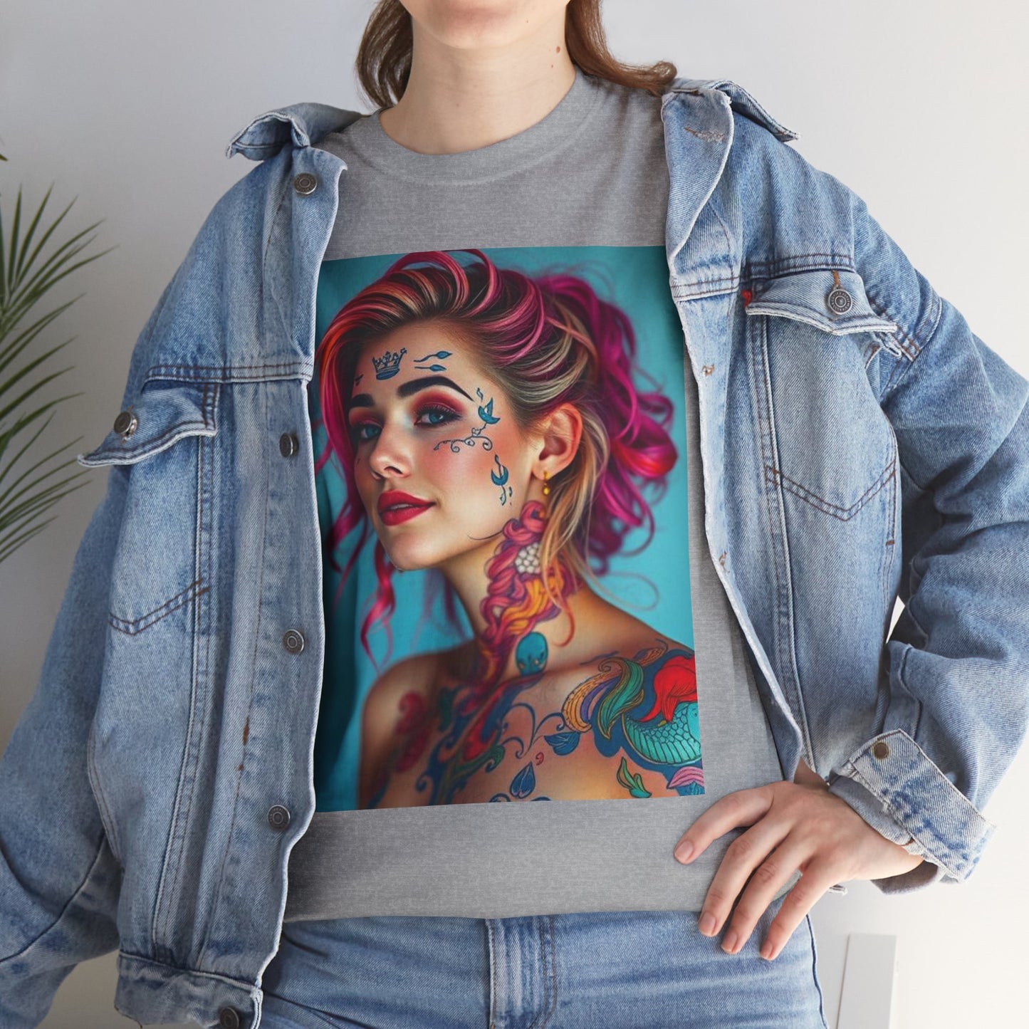Unisex Heavy Cotton T-Shirt, Pisces, Zodiac v3, Sexy Art
