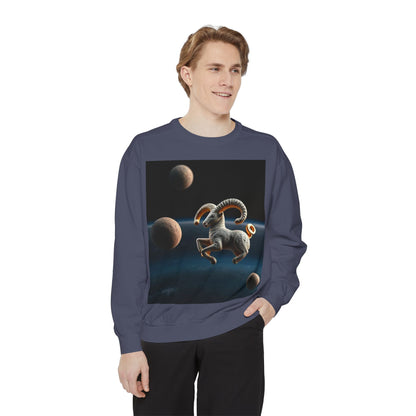 Garment-Dyed Sweatshirt, Unisex, Space Animal Design v1, Aries