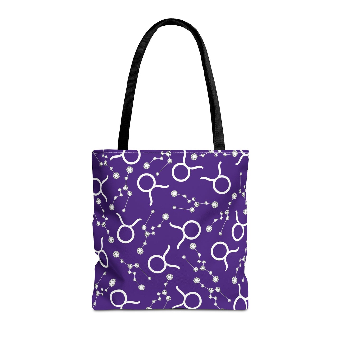 Tote Bag, Taurus Zodiac Sign, AOP, (Purple, White)