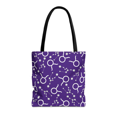 Tote Bag, Taurus Zodiac Sign, AOP, (Purple, White)