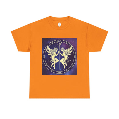 Unisex Heavy Cotton T-Shirt, Space Angel Twins, Gemini Zodiac Design