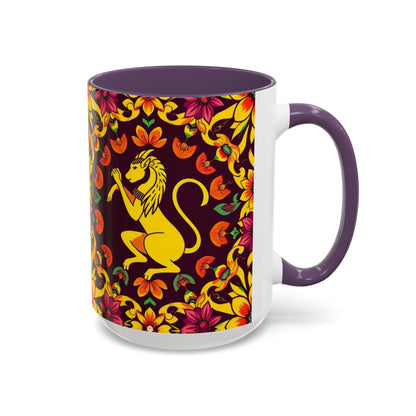 Accent Coffee Mug, Virgo, Zodiac v1. Flower Pattern, (11, 15oz)