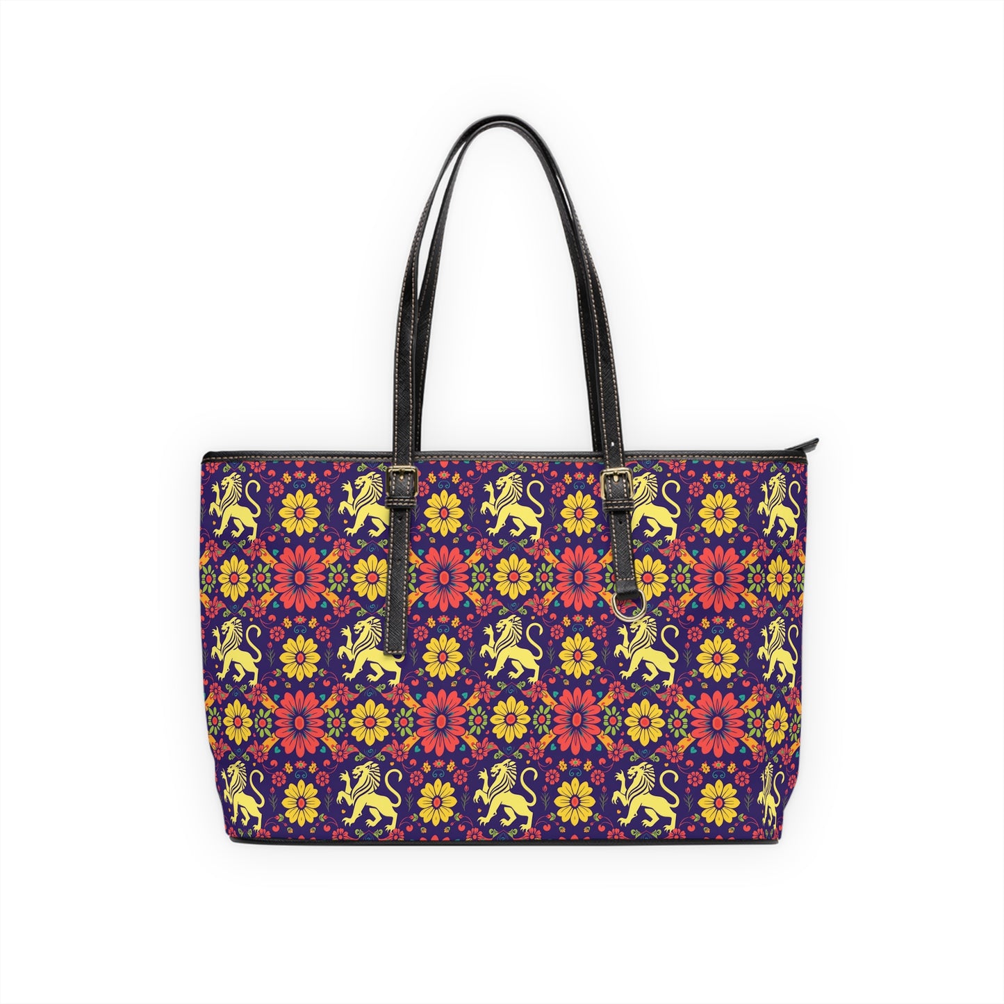 Leather Shoulder Bag, Leo, Zodiac v2, Flower Pattern