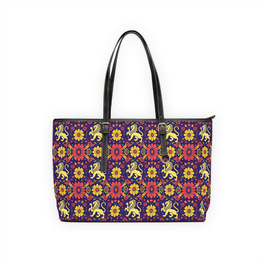 Leather Shoulder Bag, Leo, Zodiac v2, Flower Pattern