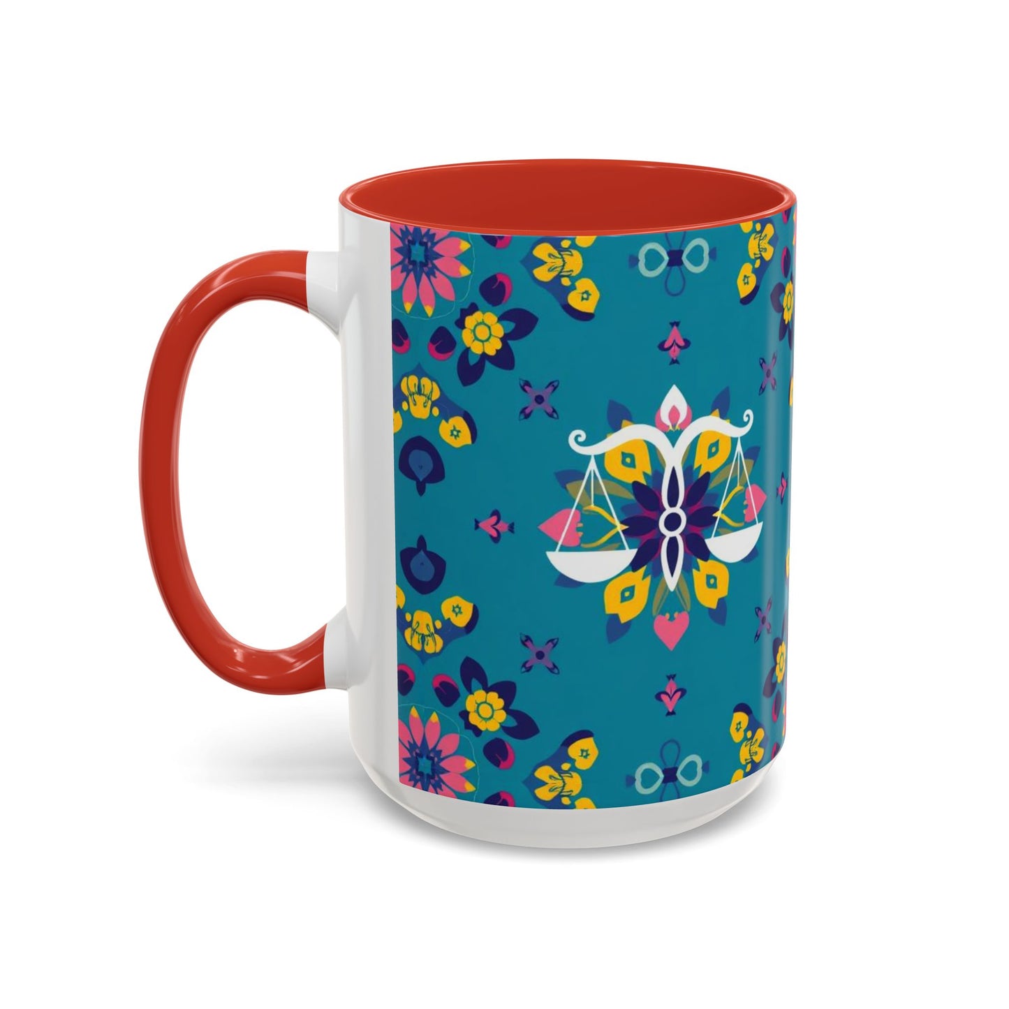 Accent Coffee Mug, Libra, Zodiac v2, Flower Pattern, (11, 15oz)