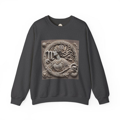 Unisex Heavy Blend™ Crewneck Sweatshirt, Stone Carving, Virgo Zodiac Design