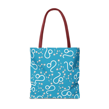 Tote Bag, Leo Zodiac Sign, AOP, (Turquoise, White)