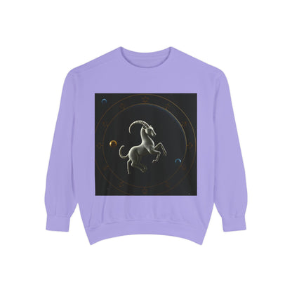 Garment-Dyed Sweatshirt, Unisex, Space Animal Design v1, Capricorn
