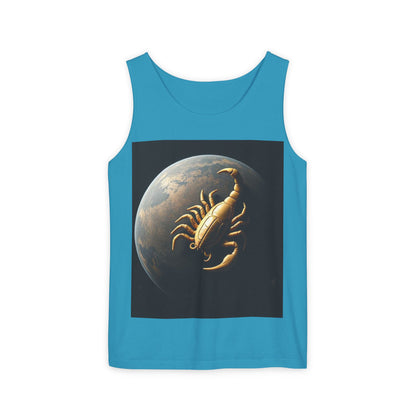 Unisex Garment-Dyed, Tank Top, Scorpio Design, Planet Symbol v1, 100% US cotton