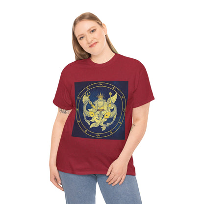 Unisex Heavy Cotton T-Shirt, King of Pisces, Zodiac Design