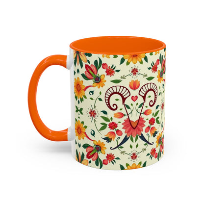 Accent Coffee Mug, Aries, Zodiac, Flower Pattern, (11, 15oz)
