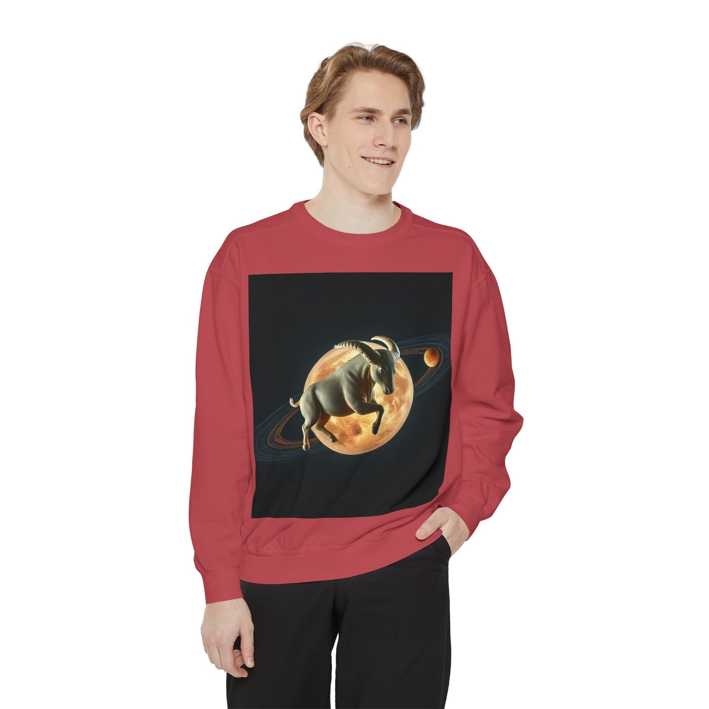 Garment-Dyed Sweatshirt, Unisex, Space Animal Design v1, Taurus