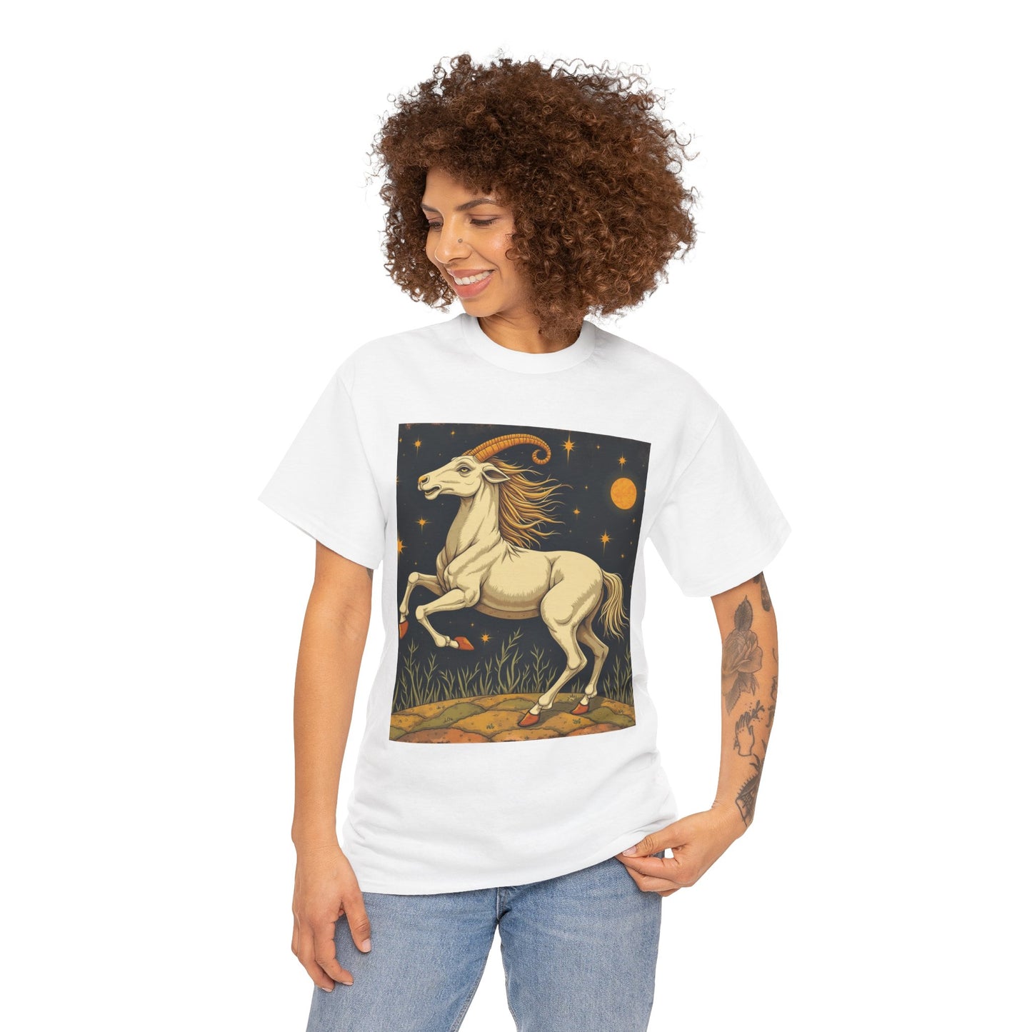 Unisex Heavy Cotton T-Shirt, Aries Animal, Zodiac Design