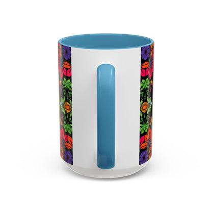 Accent Coffee Mug, Pisces, Zodiac v3, Flower Pattern, (11, 15oz)