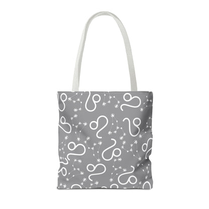 Tote Bag, Leo Zodiac Sign, AOP, (Grey, White)