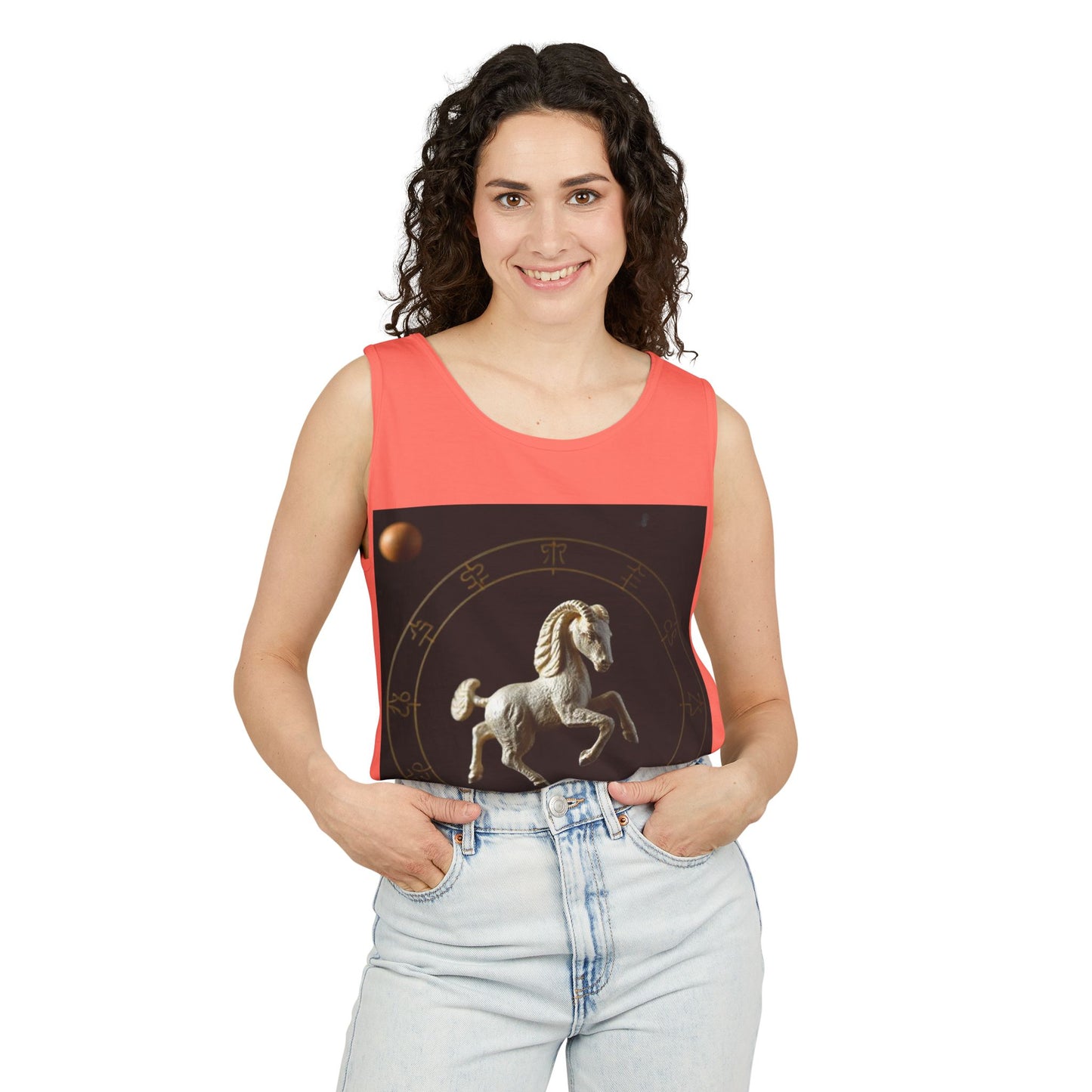 Unisex Garment-Dyed, Tank Top, Capricorn Design, Space Animal, 100% US cotton
