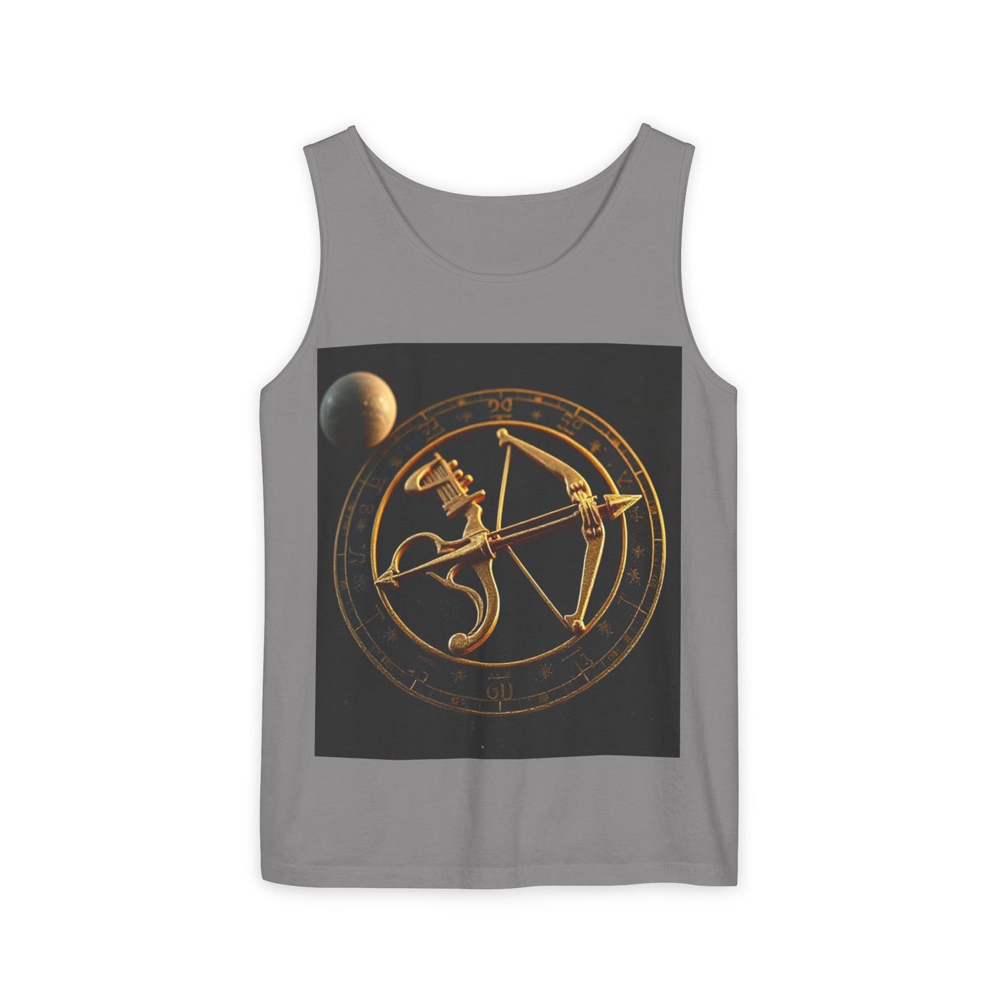 Unisex Garment-Dyed, Tank Top, Sagittarius Design, Planet Symbol v1, 100% US cotton