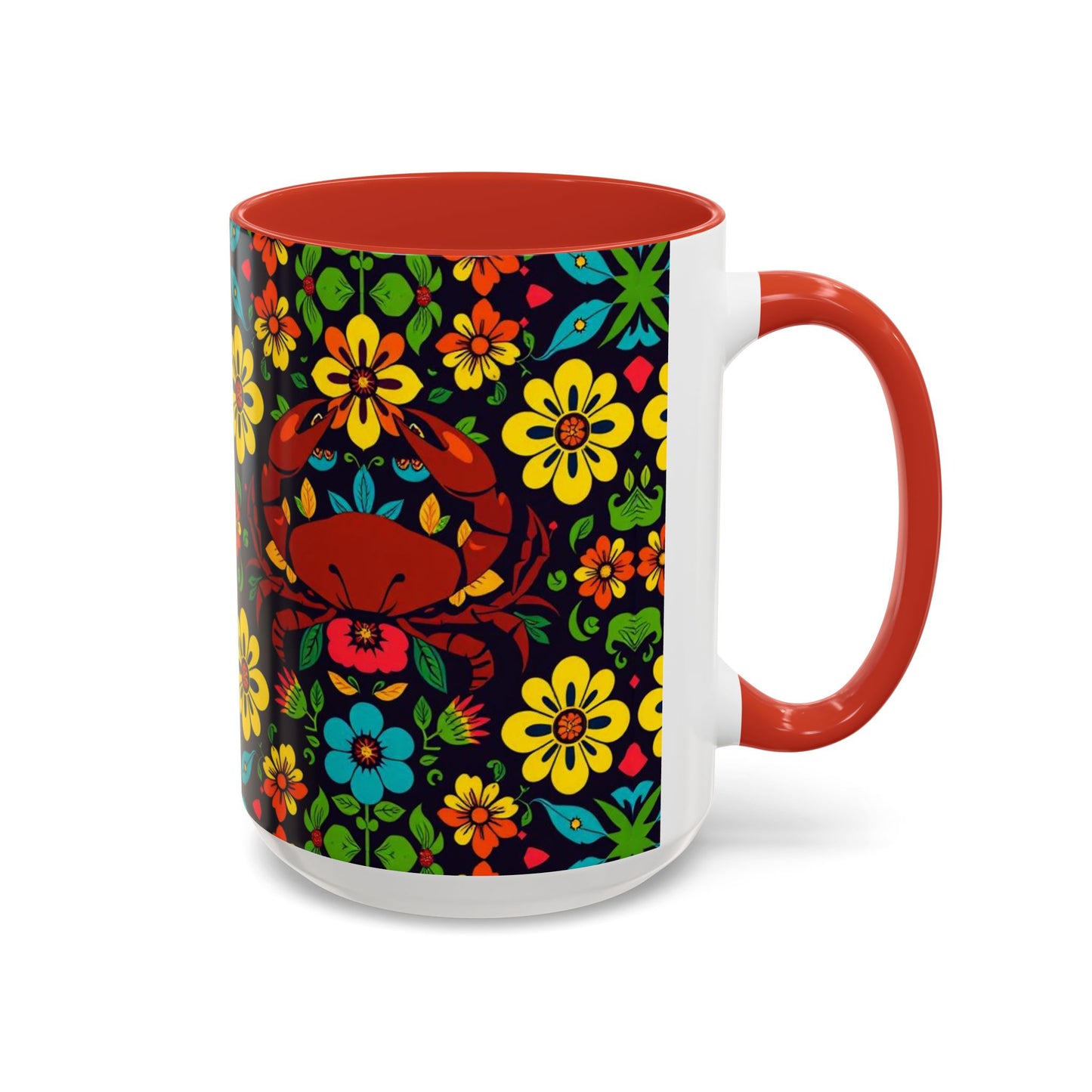 Accent Coffee Mug, Cancer, Zodiac v2, Flower Pattern, (11, 15oz)