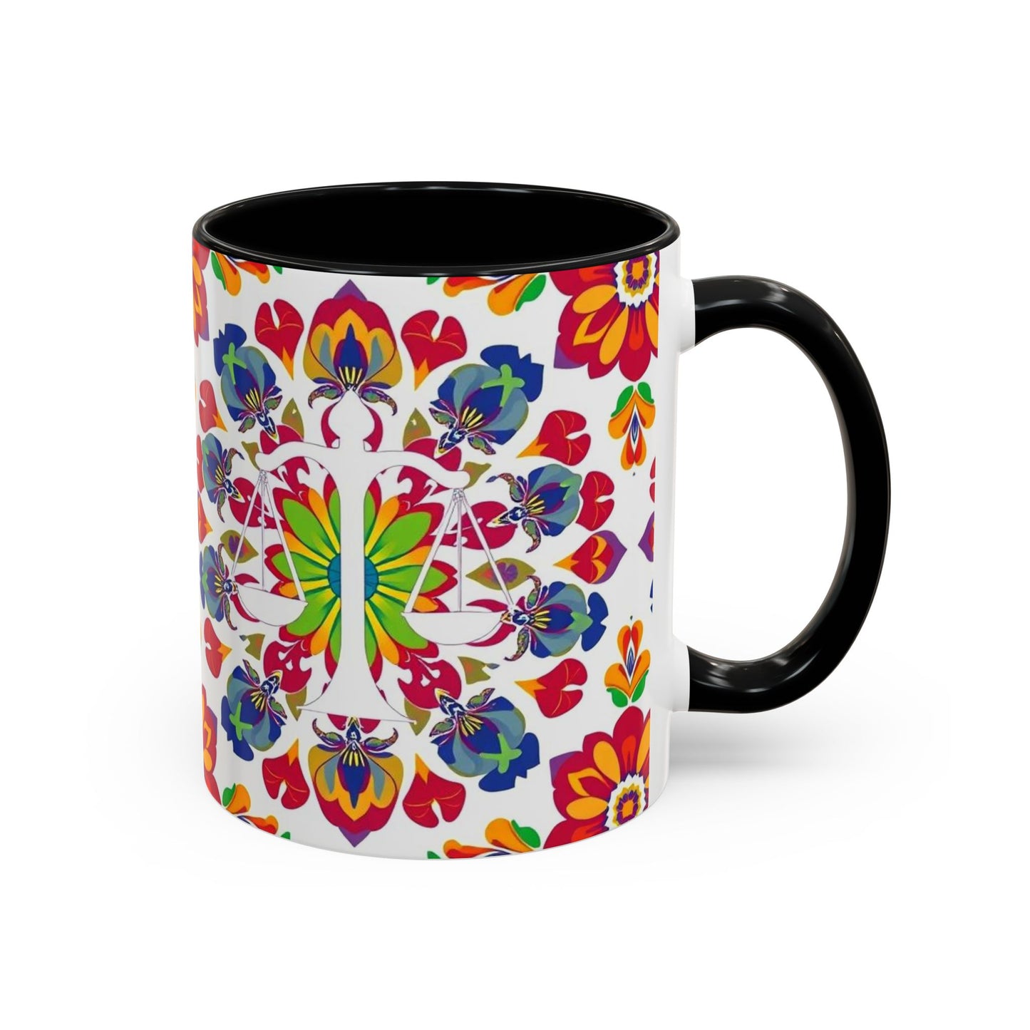 Accent Coffee Mug, Libra, Zodiac v1, Flower Pattern, (11, 15oz)