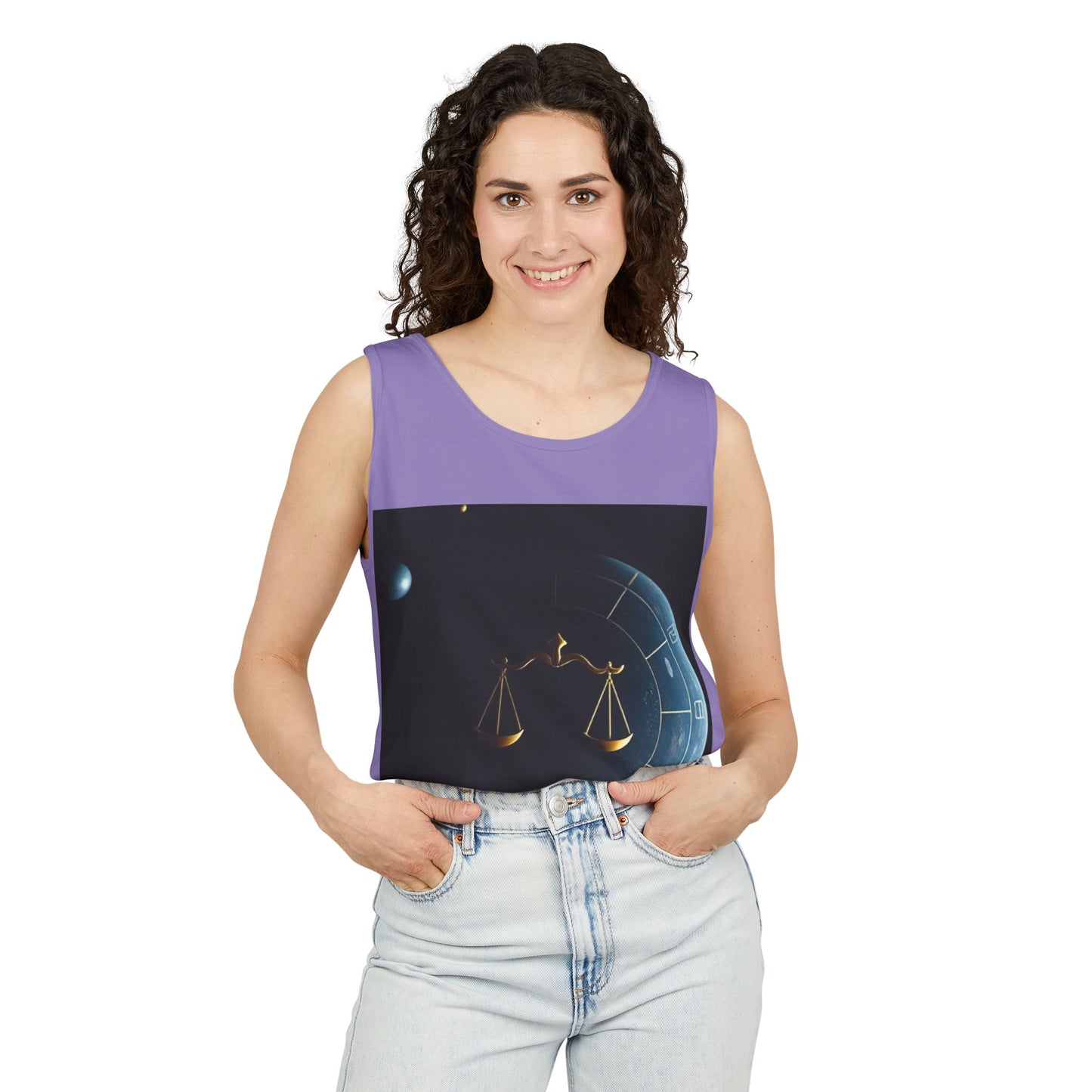 Unisex Garment-Dyed, Tank Top, Libra Design, Space Scale, 100% US cotton