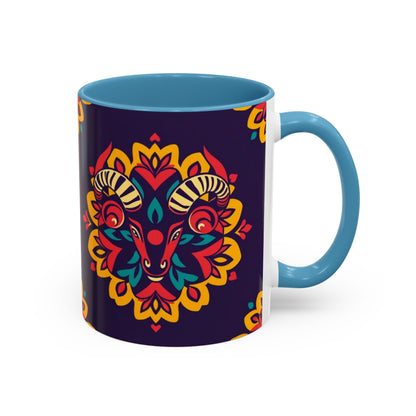 Accent Coffee Mug, Taurus, Zodiac v4. Flower Pattern, (11, 15oz)