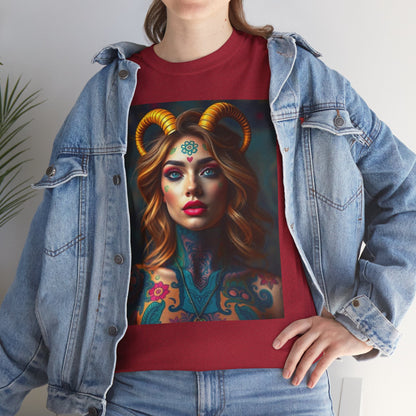 Unisex Heavy Cotton T-Shirt, Capricorn, Zodiac v1, Sexy Art