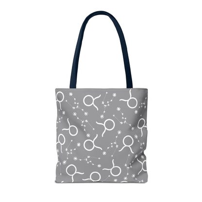 Tote Bag, Taurus Zodiac Sign, AOP, (Grey, White)