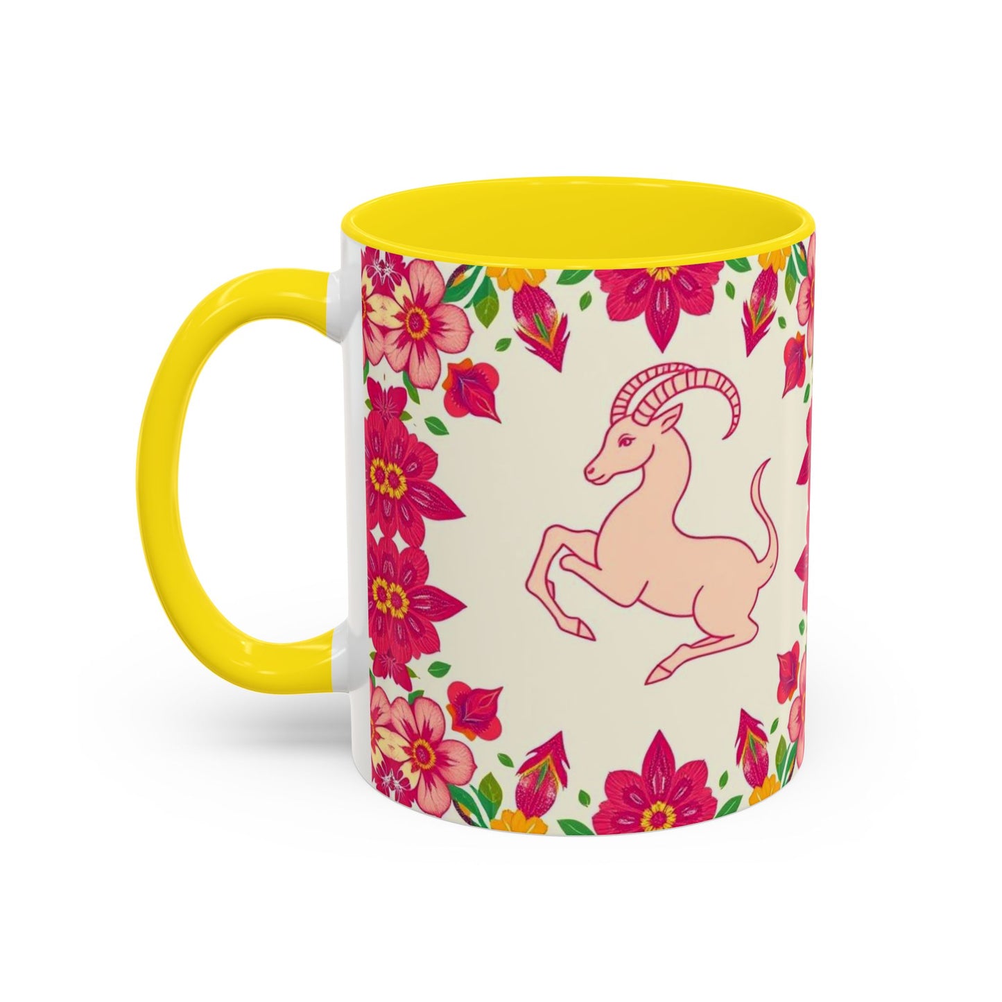 Accent Coffee Mug, Capricorn, Zodiac v2, Flower Pattern, (11, 15oz)