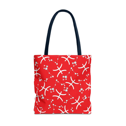 Tote Bag, Pisces Zodiac Sign, AOP, (Red, White)