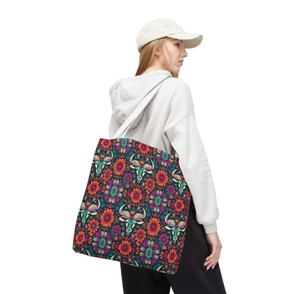 Tote Bag, (AOP), Taurus, Zodiac, Flower Pattern