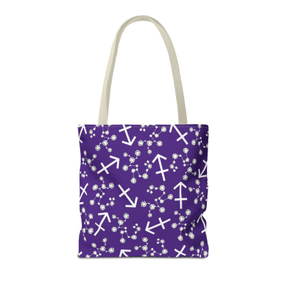 Tote Bag, Sagittarius Zodiac Sign, AOP, (Purple, White Print)