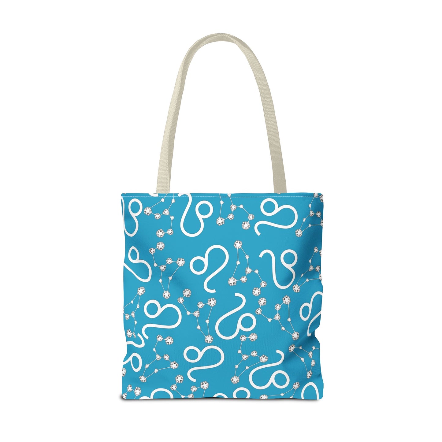 Tote Bag, Leo Zodiac Sign, AOP, (Turquoise, White)