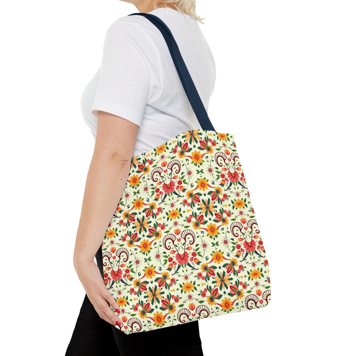 Tote Bag (AOP), Aries, Zodiac v2, Flower Pattern