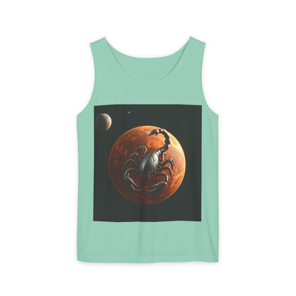 Unisex Garment-Dyed, Tank Top, Scorpio Design, Planet Symbol, 100% US cotton