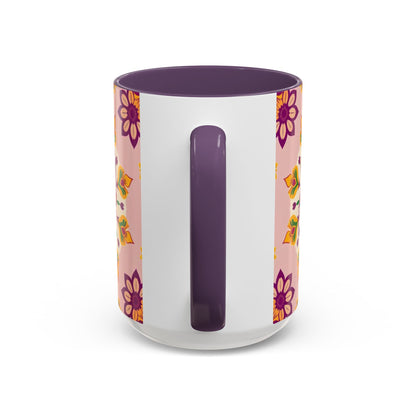 Accent Coffee Mug, Sagittarius, Zodiac v4. Flower Pattern, (11, 15oz)