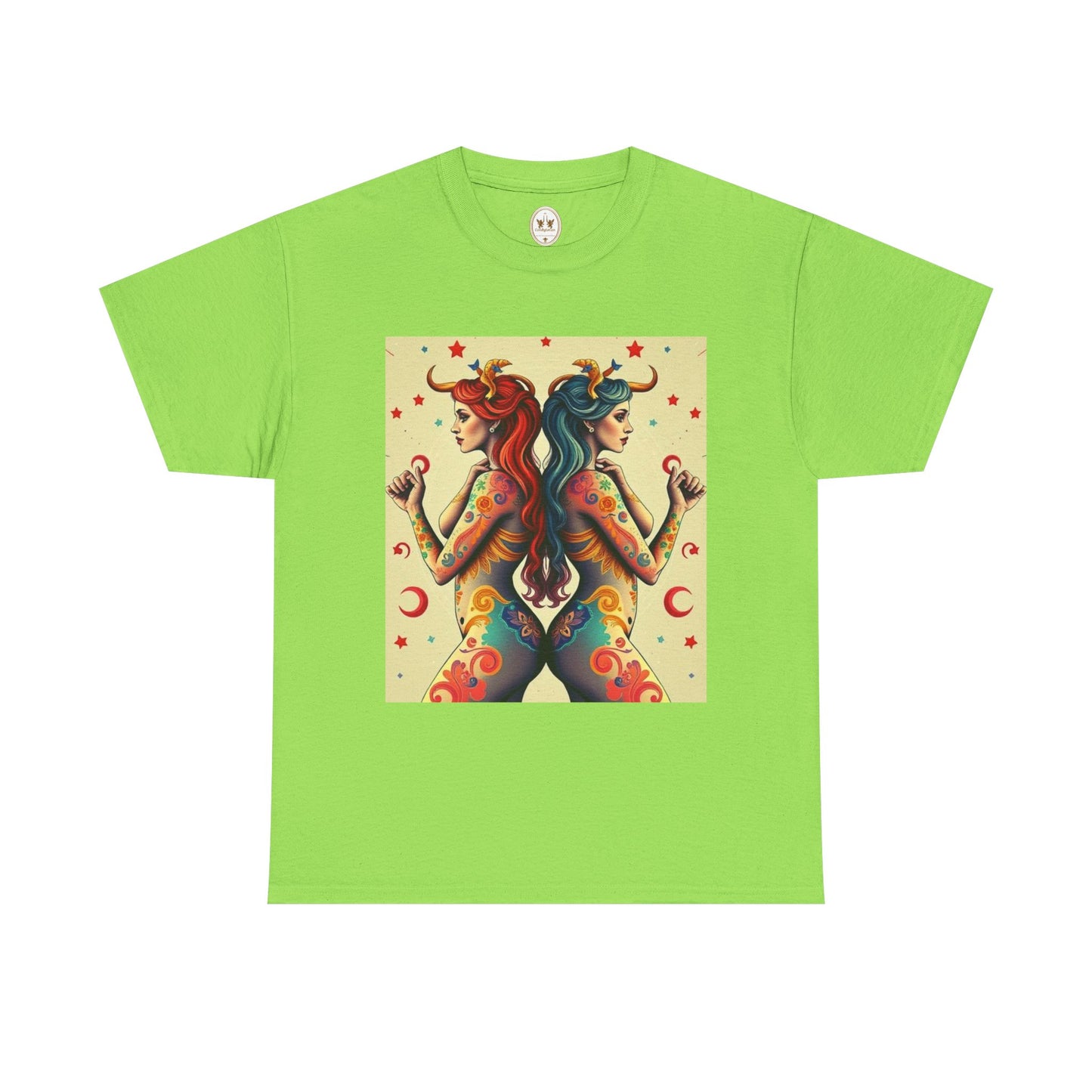 Unisex Heavy Cotton T-Shirt, Gemini, Zodiac v4, Sexy Art