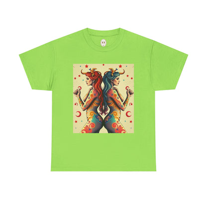 Unisex Heavy Cotton T-Shirt, Gemini, Zodiac v4, Sexy Art