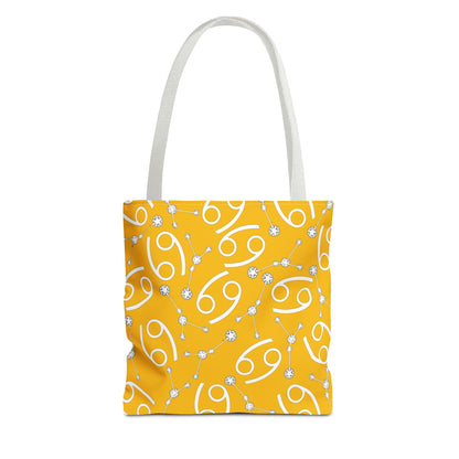 Tote Bag, Cancer Zodiac Sign, AOP, (Yellow, White)