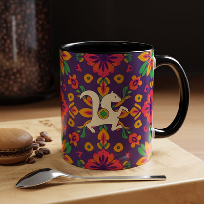 Accent Coffee Mug, Aquarius, Zodiac v2, Flower Pattern, (11, 15oz)