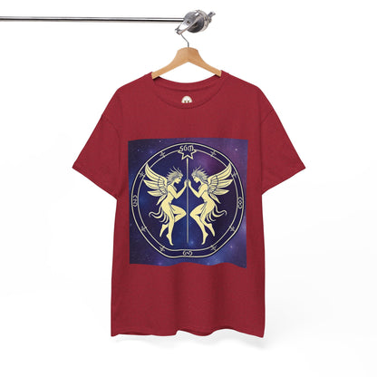Unisex Heavy Cotton T-Shirt, Space Angel Twins v1, Gemini Zodiac Design