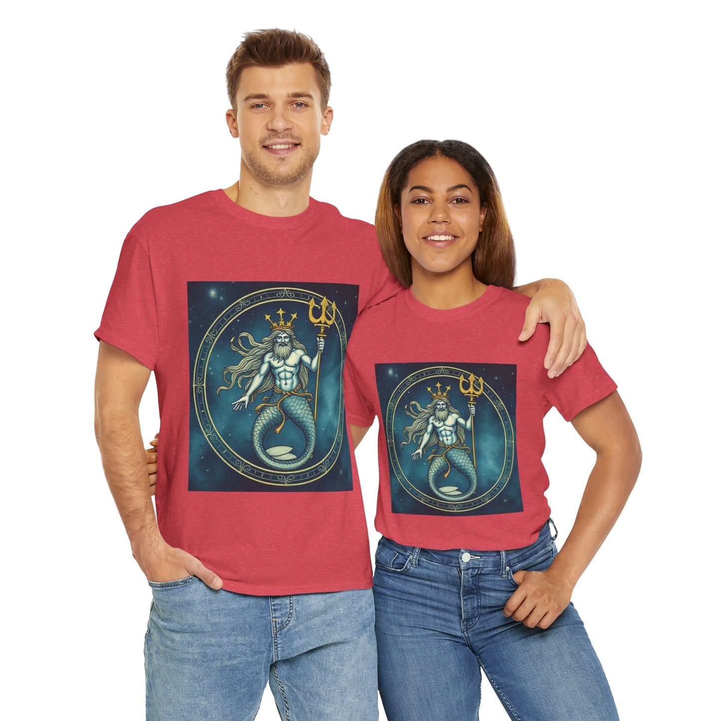 Unisex Heavy Cotton T-Shirt, Aquarius God 5v, Zodiac Design