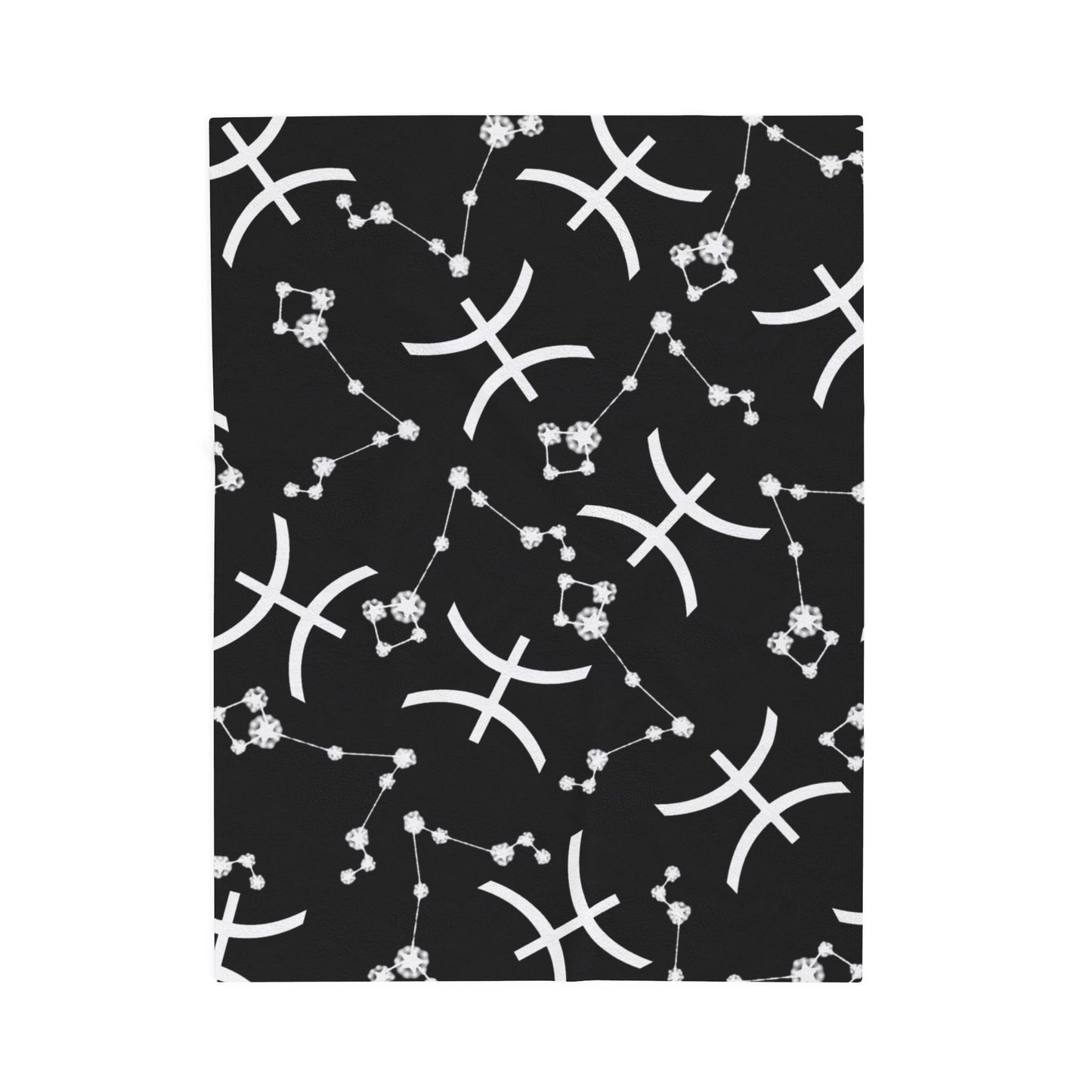 Velveteen Plush Blanket, Pisces Zodiac Sign, Constellation & Symbol, Black, 100% polyester
